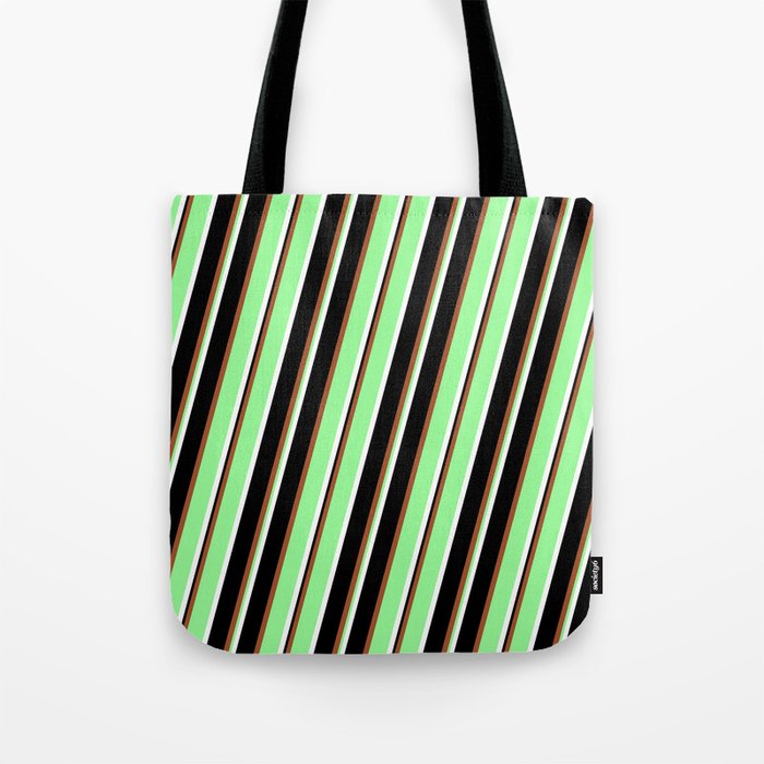 Sienna, Green, White & Black Colored Lined Pattern Tote Bag