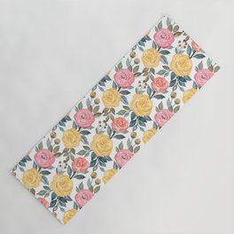 Pink and yellow watercolor flowers Yoga Mat