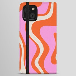 Retro Liquid Swirl Abstract Pattern Bright Pink Orange Cream iPhone Wallet Case
