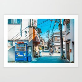 Anime Tokyo Streets Art Print | Soda, Vendingmachine, Lofi, Cola, Sunrays, Bicycle, Manga, Kyoto, Vaporwave, Alley 