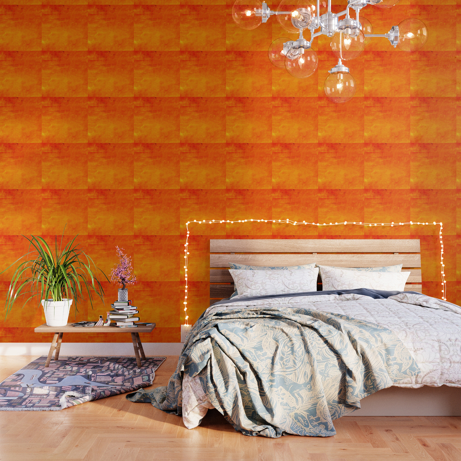Orange Sunset Textured Acrylic Painting Wallpaper By