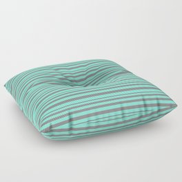 [ Thumbnail: Grey and Aquamarine Colored Striped/Lined Pattern Floor Pillow ]