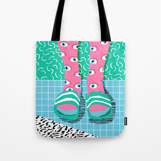 Chillax - memphis throwback style retro classic 1980s 80s grid pattern socks fashion apparel Tote Bag