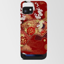 Spring Japanese background with fans and cranes iPhone Card Case