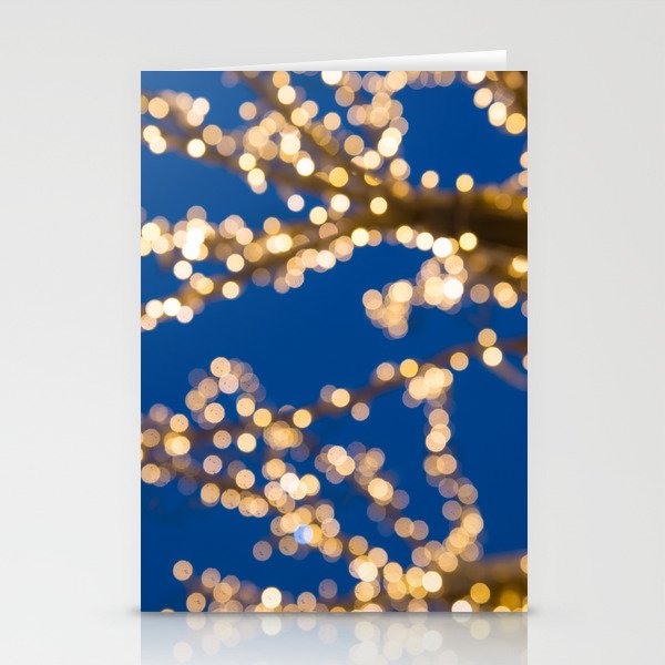 Blurred golden lights Christmas Tree and dark outside Stationery Cards