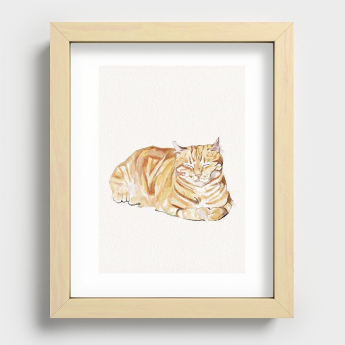 Tabby Cat Watercolor Recessed Framed Print