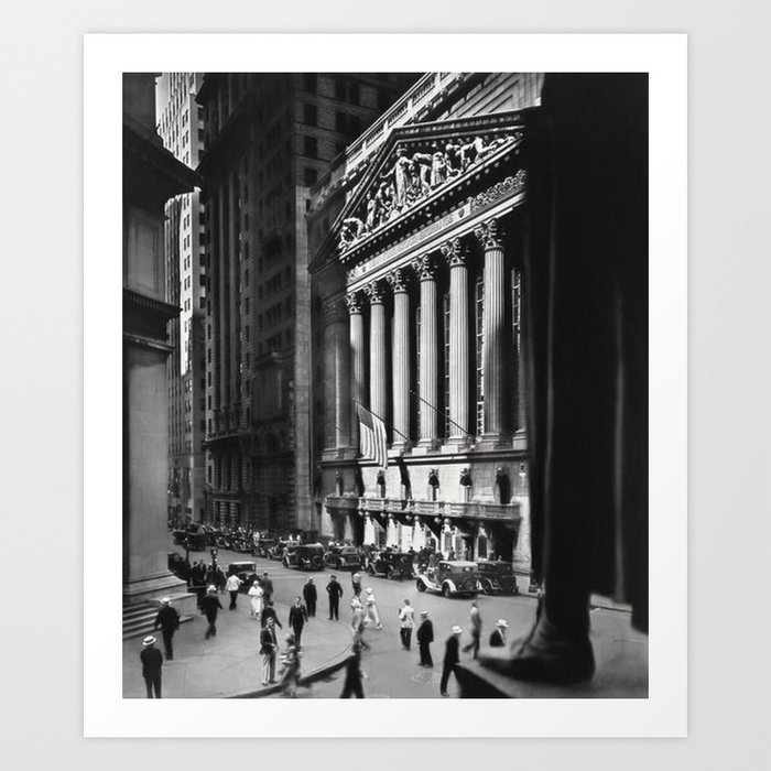 Wall Street, Stock Exchange, New York, New York black and white photograph Art Print