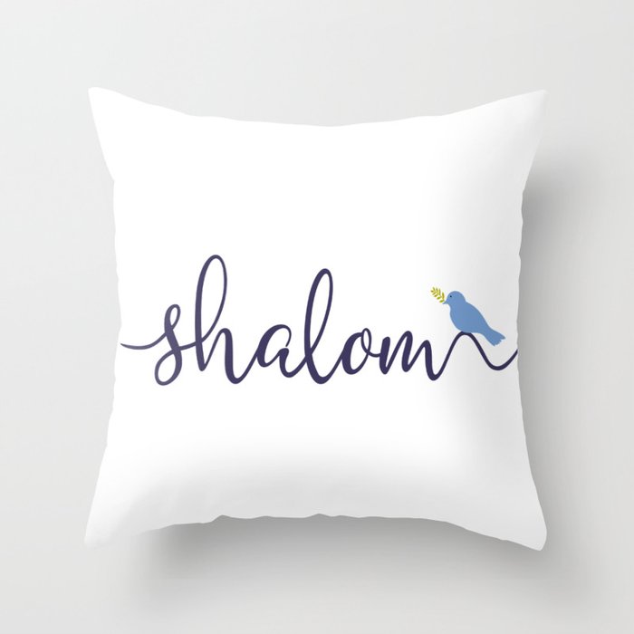 Blue Shalom With Peace Bird Throw Pillow