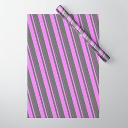 [ Thumbnail: Violet and Dim Grey Colored Pattern of Stripes Wrapping Paper ]