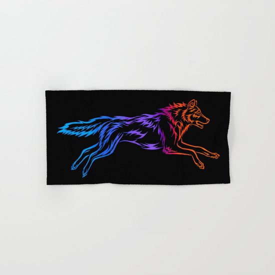 Colorful Tribal Running Wolf Hand & Bath Towel