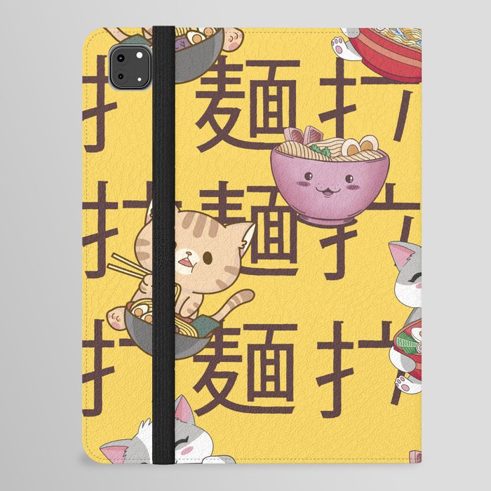 Japanese Kawaii Anime Cat Ramen Noodles iPad Folio Case
