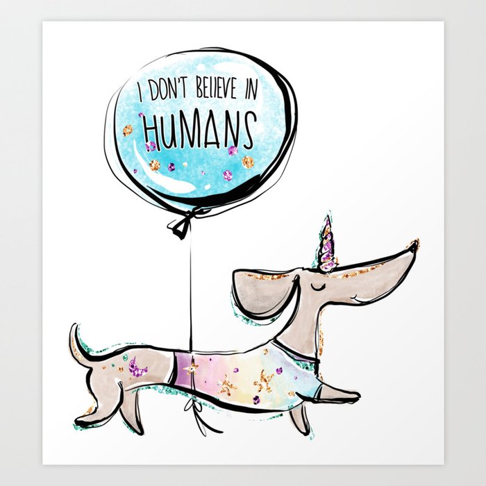 Dachshund gift, Dog lover gift, Funny dog, Cute Dog, Unicorn Dog Unicorn gift Art Print