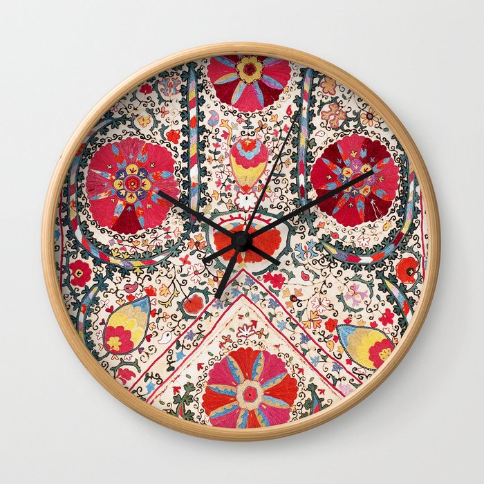 Lakai Suzani Uzbekistan Central Asian Embroidery Print Wall Clock