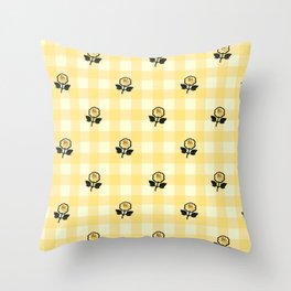 Buttery Yellow Gingham Roses Pattern Throw Pillow
