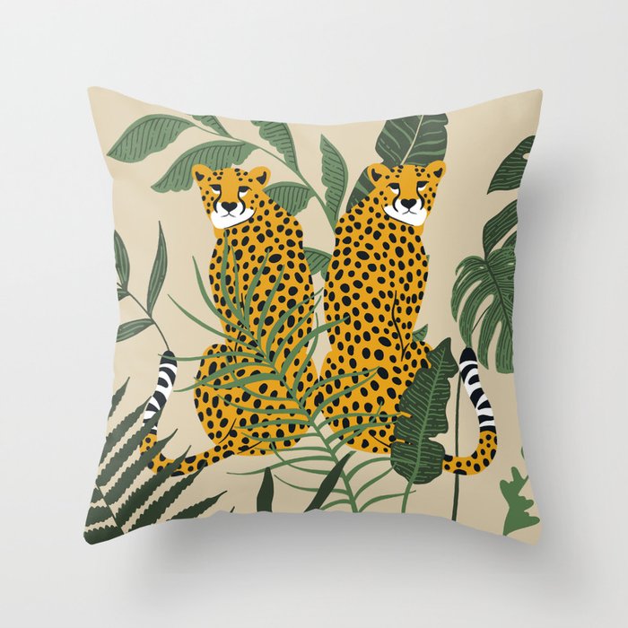 Palm Jungle Cheetah Prints Throw Pillow
