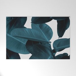 Indigo Blue Plant Leaves Welcome Mat