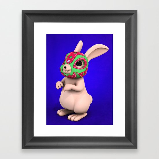 Lucha Rabbit -Grey Brother Framed Art Print