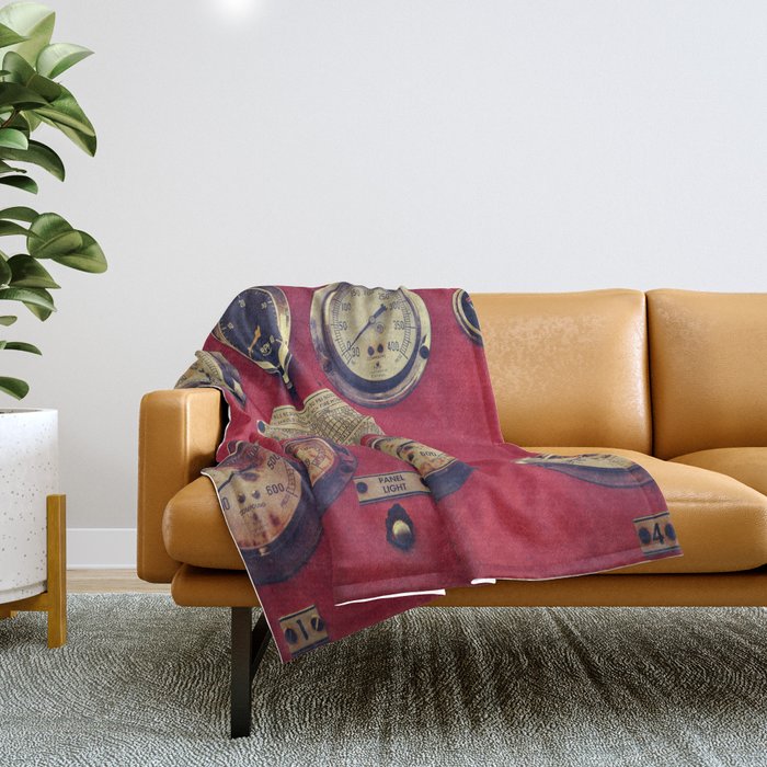 Old Gauges on a Fire Truck Throw Blanket by Lori Blackburn