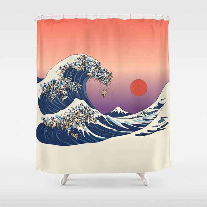 The Great Wave Of Pug Shower Curtain By, Nice Shower Curtains