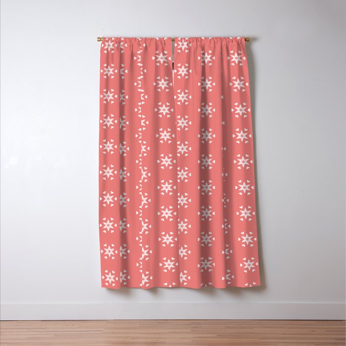 White Star Pattern On Salmonpink Color Background Blackout Curtain