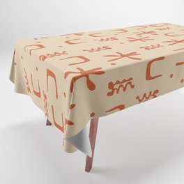 Organic Hieroglyph Abstract Pattern in Mid Mod Burnt Orange and Beige Tablecloth