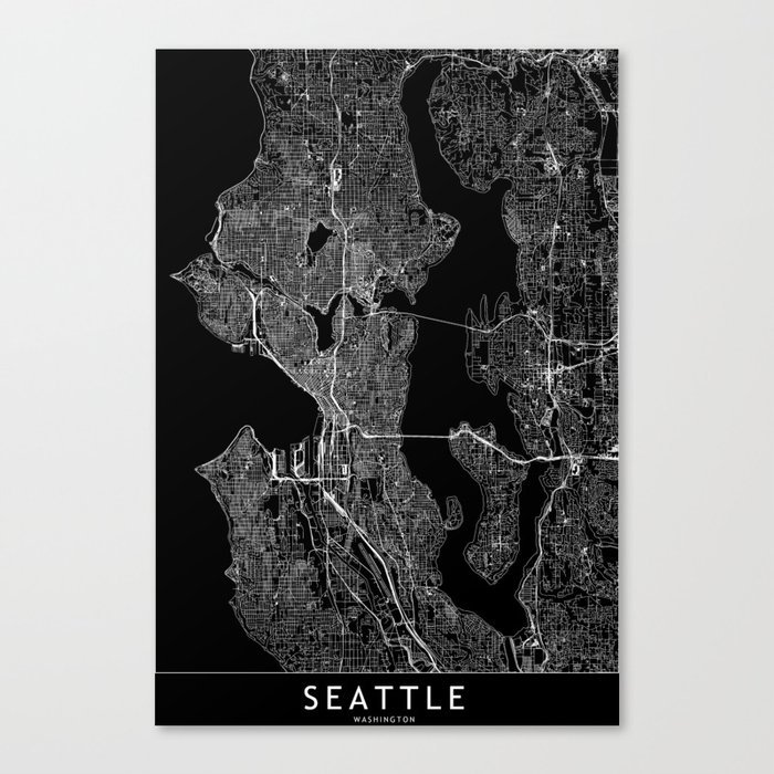 Seattle Black Map Canvas Print
