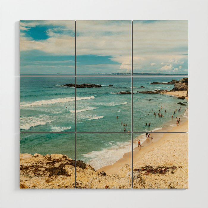 People Having Fun On Beach, Algarve Lagos Portugal, Tourists In Summer Vacation, Wall Art Poster Wood Wall Art