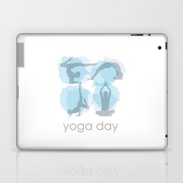 Yoga day workout silhouettes on watercolor paint splashes	 Laptop Skin