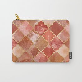 Rose Quartz & Gold Moroccan Tile Pattern Carry-All Pouch