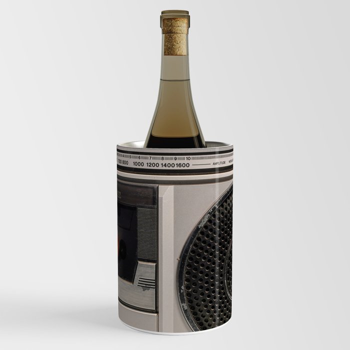 Retro outdated portable stereo radio cassette recorder from 80s. Vintage     Wine Chiller