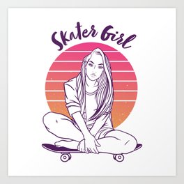 Skater Girl Skateboarding Skate Gift Art Print | Thanksgiving, Longeboard, Funny, Skateboard, Skates, Skateboarding, Skater, Brother, Heartbeat, Christmas 