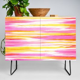 Pink and Yellow Scraping Abstract Credenza