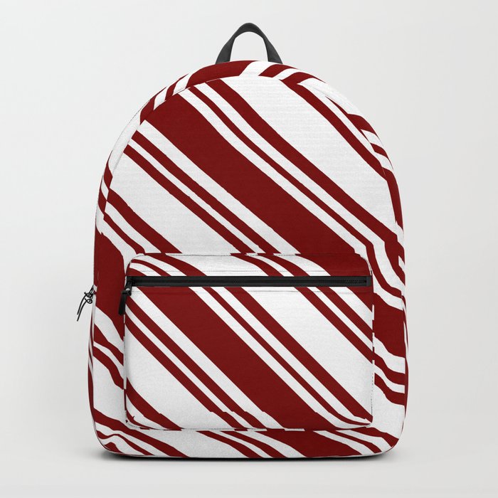 White & Maroon Colored Lined/Striped Pattern Backpack