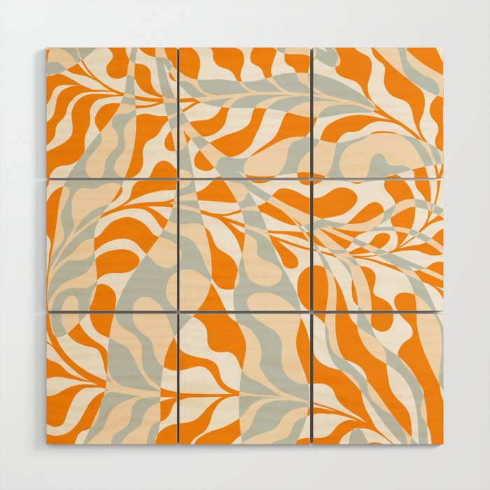 Liquid check retro abstract Pattern with Orange & Blue foliage Wood Wall Art