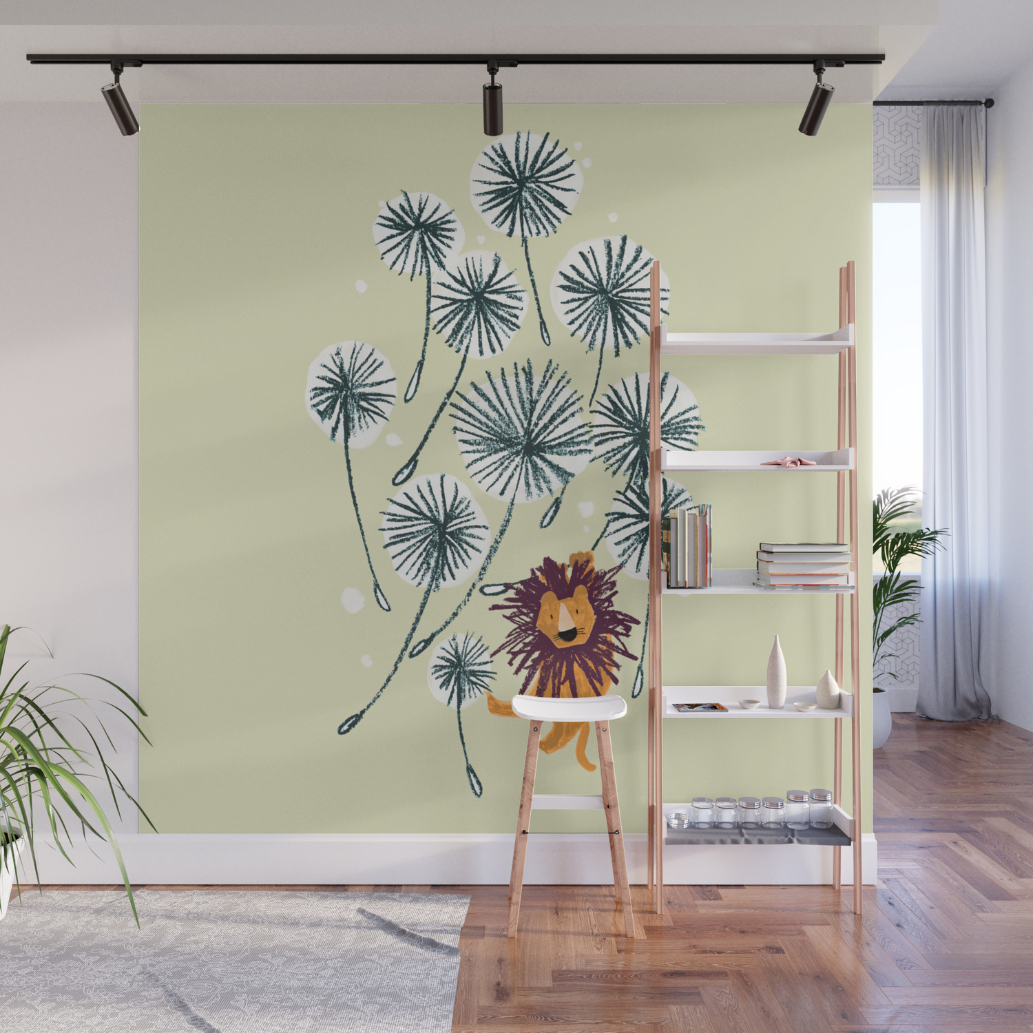 Lion On Dandelion Wall Mural By Budikwan Society6