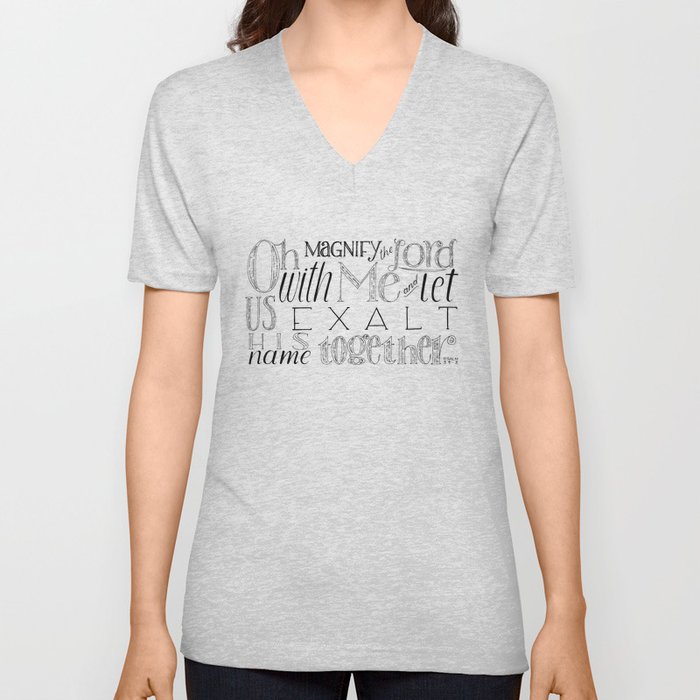 Psalm 34 Bible Verse // Oh Magnify The Lord With Me and Exalt His Name Together V Neck T Shirt
