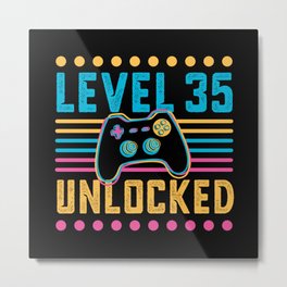 Gaming Level 35 Unlocked 35th Birthday Gamer Gift Metal Print | Nerd, Controller, Funny, Nerdy, Gifts, Geeky, Video Game, Vintage, Unlocked, Graphicdesign 