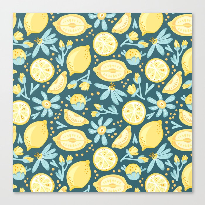 Lemon Pattern Green Canvas Print