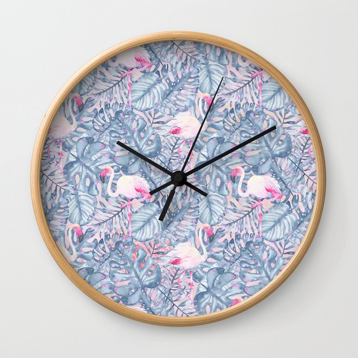 Aloha Flamingo Pattern Wall Clock