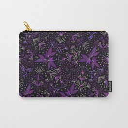 Purple Night Glow Flower Meadow , Rich Fuchsia Pink and Lilac Blooms Glowing in the Dark Black Night Carry-All Pouch