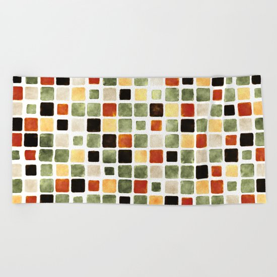 Grunge Pattern Watercolor Tiles Beach Towel