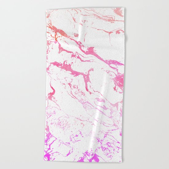 Modern pink purple watercolor white marble pattern Beach Towel