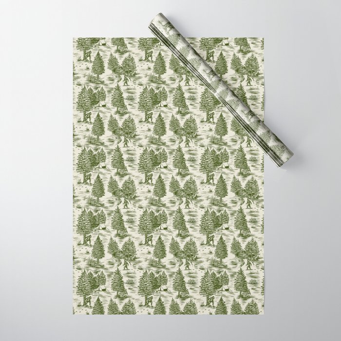Bigfoot / Sasquatch Toile de Jouy in Forest Green Wrapping Paper