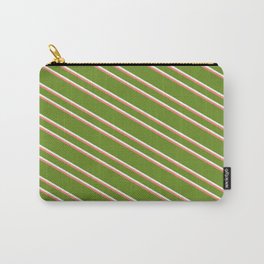 [ Thumbnail: Green, Mint Cream, and Salmon Colored Lines Pattern Carry-All Pouch ]