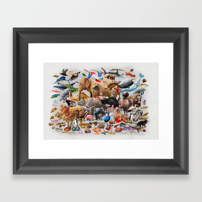 100 animals Framed Art Print