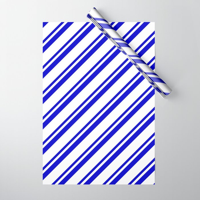 Blue & White Colored Striped Pattern Wrapping Paper