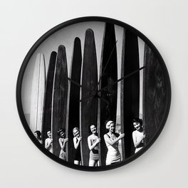 Surfers, Vintage Black and White Art Wall Clock