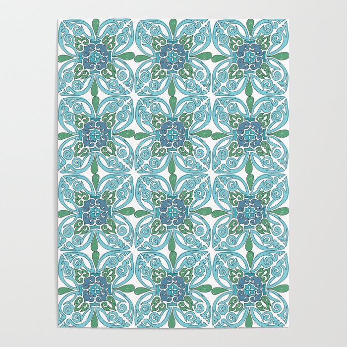Handpainted Tile in Blues Poster