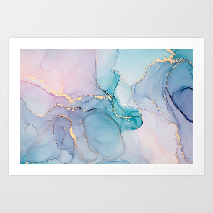 Dreamy Lilac Blue Abstract Fluid Art Painting Art Print