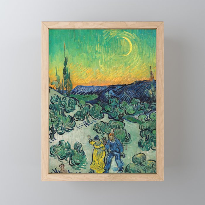 Vincent van Gogh - Moonlit Landscape with Couple Walking Framed Mini Art Print